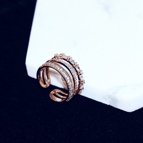 Rose Gold Diamond Triple Stackable Adjustable Ring - Picture 8 of 16